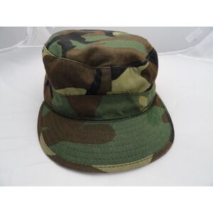 Military Issue Woodland Camo Fitted Cadet Hat Ear Flaps Size 7.5